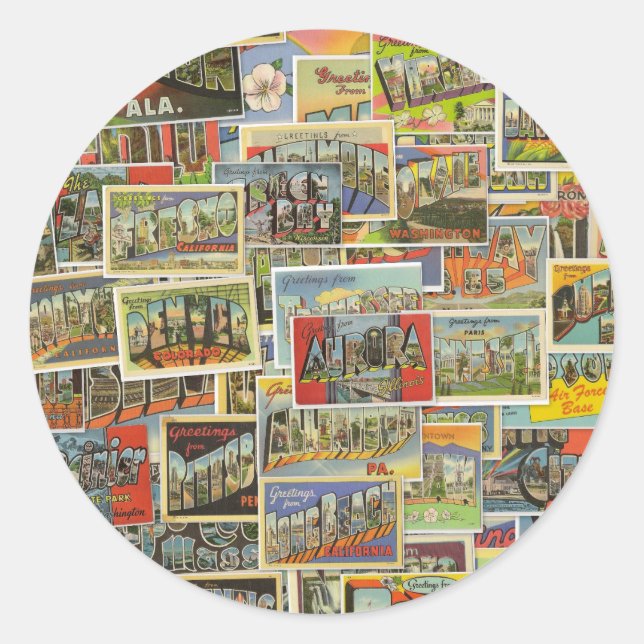 Vintage Travel Postcards Aufkleber (Vorderseite)