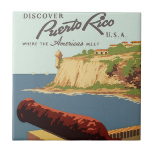 Vintage Travel Poster Art, Entdecken Sie Puerto Ri Fliese