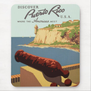 Vintage Travel Poster Art, Entdecken Sie Puerto Ri Mousepad