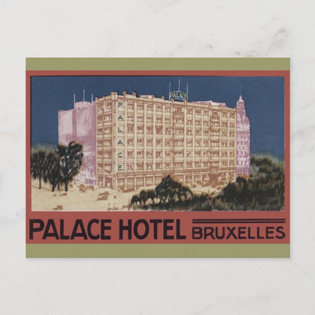 Vintage Travel Poster Art - Palace Hotel Bruxelles Postkarte (Vorderseite)