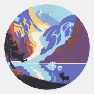 Vintage Travel Poster, Atlin und Yukon, Alaska Runder Aufkleber