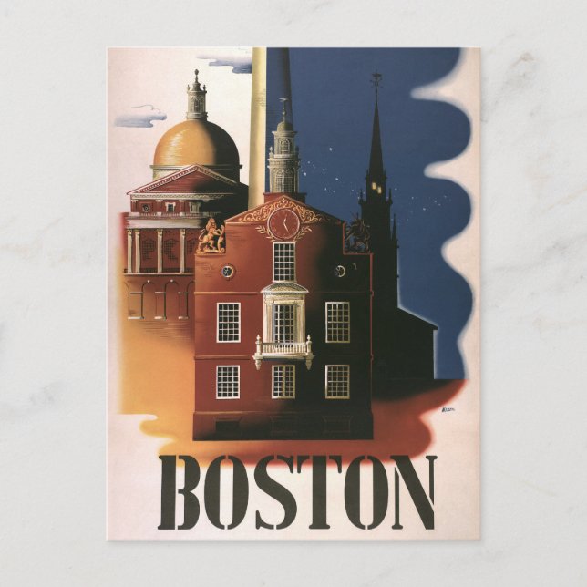 Vintage Travel Poster aus Boston, Massachusetts Postkarte (Vorderseite)