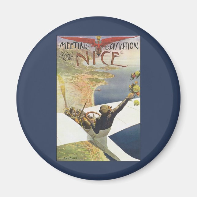 Vintage Travel Poster, Flugzeug über Nizza Frankre Magnet (Vorne)
