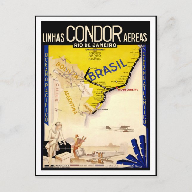 Vintage Travel Poster für Brasilien Postkarte (Vorderseite)