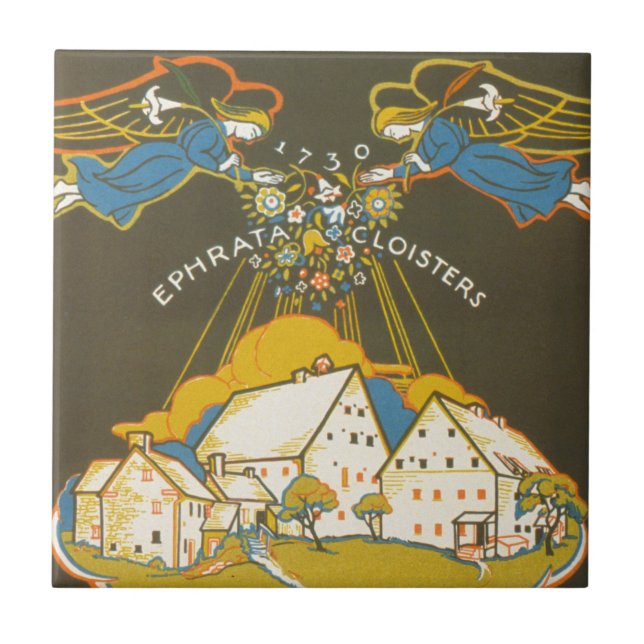 Vintage Travel Poster für das Ephrata Kloster Fliese (Vorderseite)
