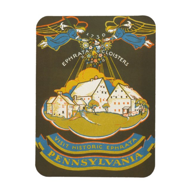 Vintage Travel Poster für das Ephrata Kloster Magnet (Vertikal)