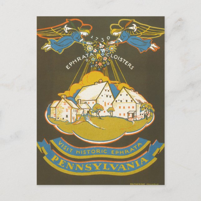 Vintage Travel Poster für das Ephrata Kloster Postkarte (Vorderseite)