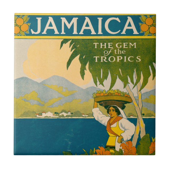 Vintage Travel Poster für Jamaika Fliese (Vorderseite)