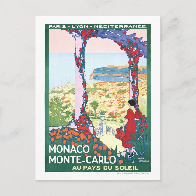 Vintage Travel Poster für Monte Carlo, Monaco, Postkarte (Vorderseite)