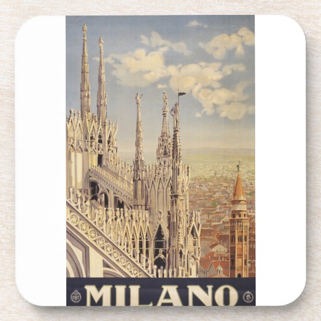 Vintage Travel Poster in Mailand, Italien Getränkeuntersetzer (Vorderseite)
