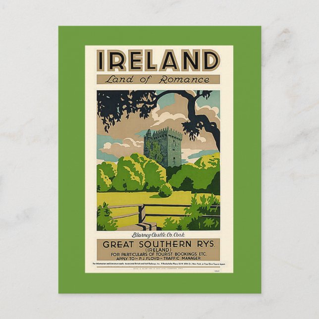 Vintage Travel Poster Irland Schloss Blarney Postkarte (Vorderseite)