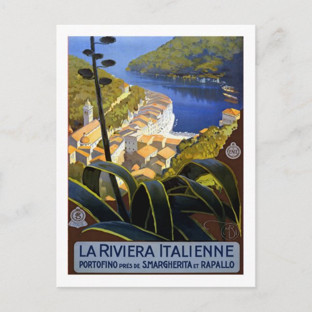 Vintage Travel Poster, Italienische Riviera Postkarte (Vorderseite)