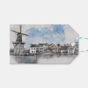 Vintage Travel Poster (Niederlande) und Mühle Geschenkanhänger
