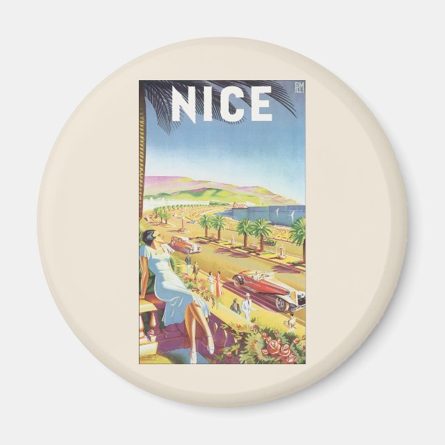 Vintage Travel Poster, Nizza, Côte d'Azur Magnet (Vorne)