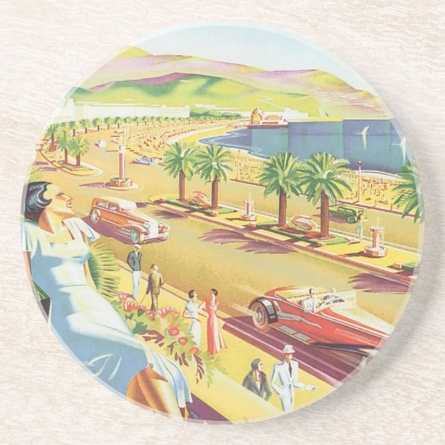 Vintage Travel Poster, Nizza, Côte d'Azur Untersetzer (Vorne)