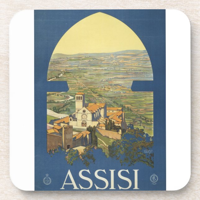Vintage Travel Poster of Assisi, Italien Getränkeuntersetzer (Vorderseite)