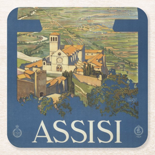 Vintage Travel Poster of Assisi, Italien Rechteckiger Pappuntersetzer (Vorderseite)