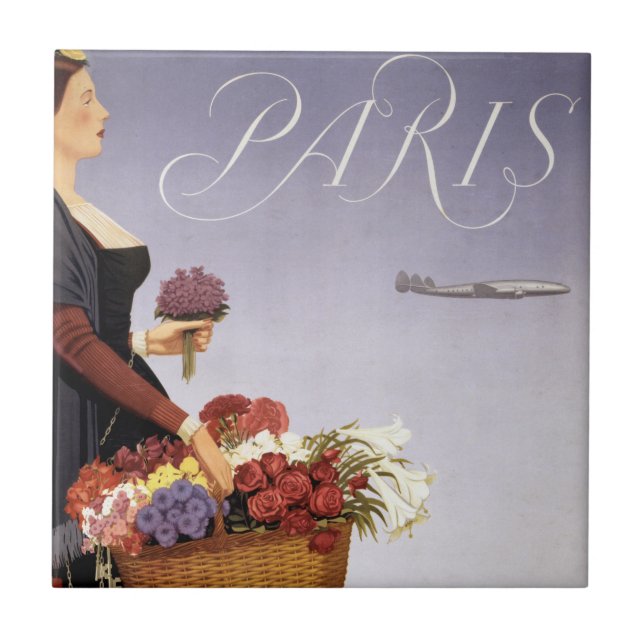 Vintage Travel Poster, Paris Via Constellation Fliese (Vorderseite)