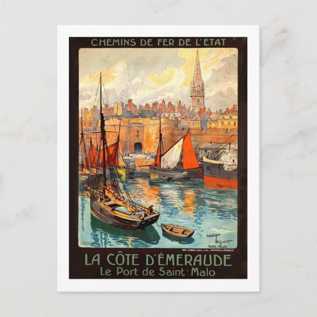 Vintage Travel Poster, Saint Malo Postkarte (Vorderseite)