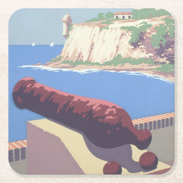 Vintage Travel Poster Werbung Puerto Rico Rechteckiger Pappuntersetzer (Vorderseite)