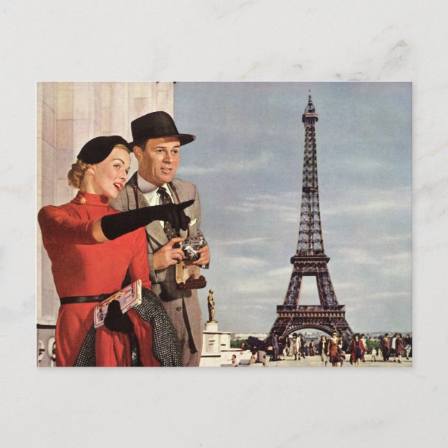 Vintage Travel - Retro Paris - Eiffelturm Postkarte (Vorderseite)