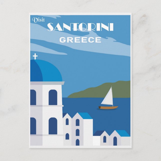 Vintage Travel Santorini Griechenland Postkarte (Vorderseite)