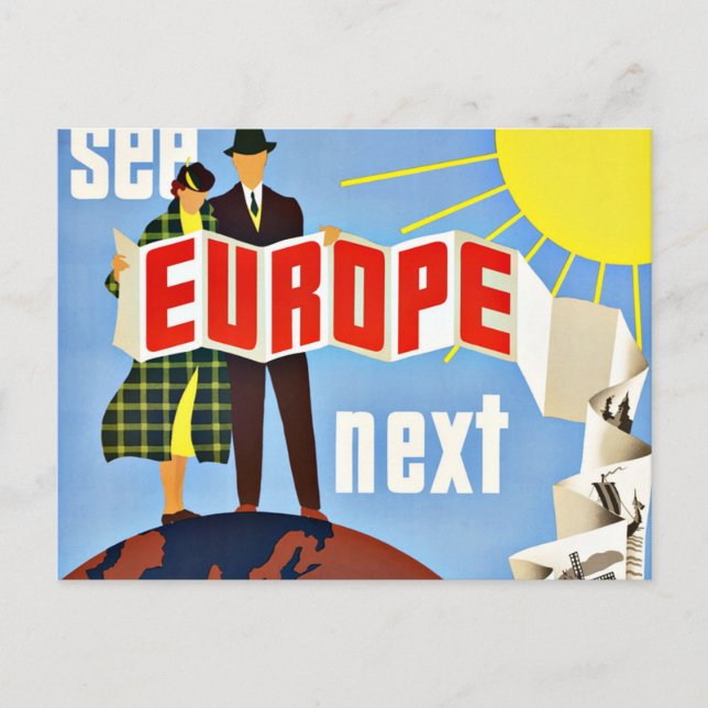 Vintage Travel See Europe Postkarte (Vorderseite)