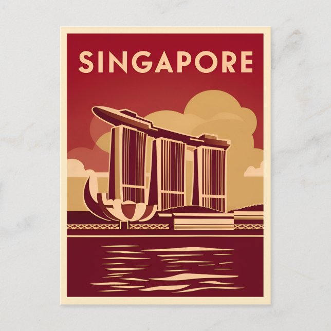 Vintage Travel Singapur City Retro Landschaftlich Postkarte (Vorderseite)
