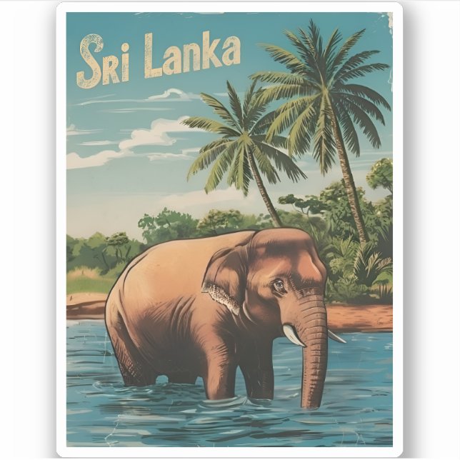 Vintage Travel Sri Lanka Ceylon Retro Landschaftli Aufkleber (Vorderseite)