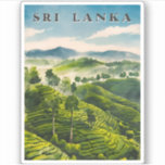 Vintage Travel Sri Lanka Ceylon Tea Plantation Aufkleber<br><div class="desc">Treten Sie ein in die Zeit mit diesem Retro-Reise-inspiriert Design,  das die landschaftliche Schönheit der üppigen Teeplantagen Sri Lankas einfängt. Inmitten von Nostalgie und Vintagem Ambiente erinnert dieses Stück an den Charme der sanften Hügel Sri Lankas,  an den verstaubten Morgen und an den zeitlosen Reiz der Teekultur.</div>