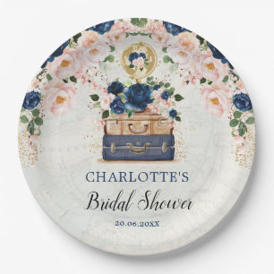 Vintage Travel Suitcase Navy Blush Brautparty Pappteller