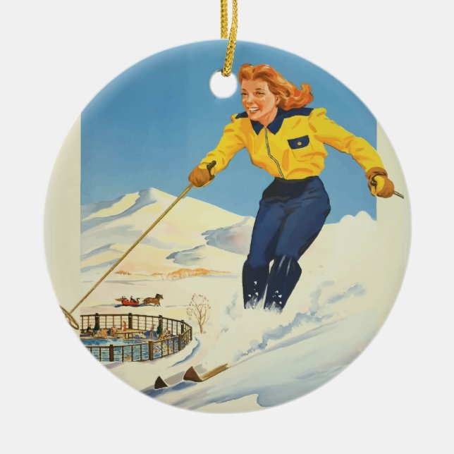 Vintage Travel Sun Valley Idaho Keramikornament (Vorne)