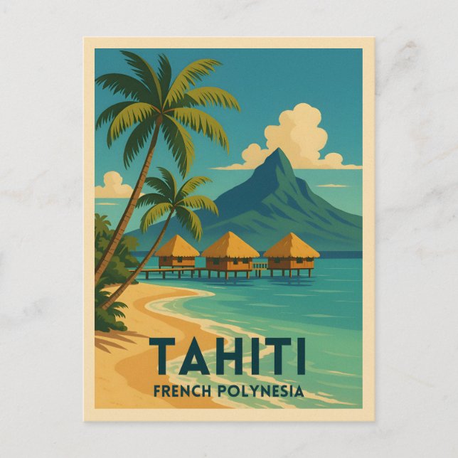 Vintage Travel Tahiti Französisch Polynesia Beach  Postkarte (Vorderseite)