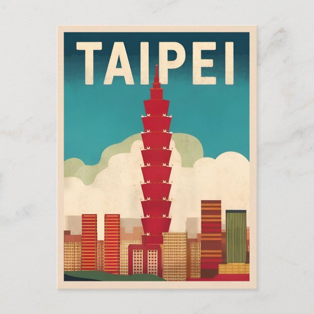 Vintage Travel Taipei 101 Taiwan Retro Graphic Postkarte (Vorderseite)