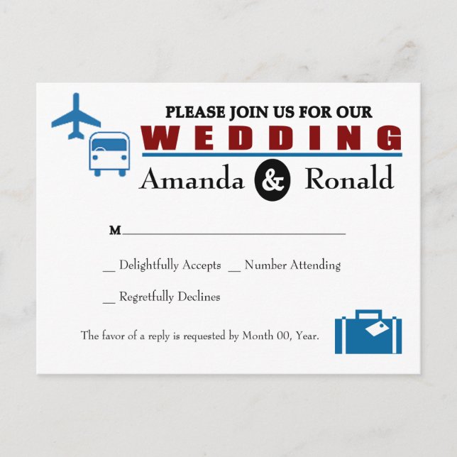 Vintage Travel Themed Wedding RSVP Postkarte (Vorderseite)
