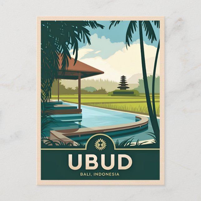 Vintage Travel Ubud Bali Indonesia Retro Landschaf Postkarte (Vorderseite)