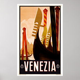 Vintage Travel Venezia Italien Gondelbahn Poster