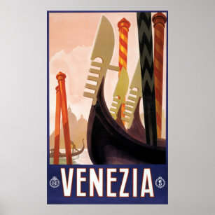 Vintage Travel, Venezia, Venice, Italy, Gondolas Poster