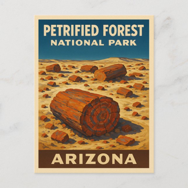 Vintage Travel versteinerter Wald Nationalpark Postkarte (Vorderseite)