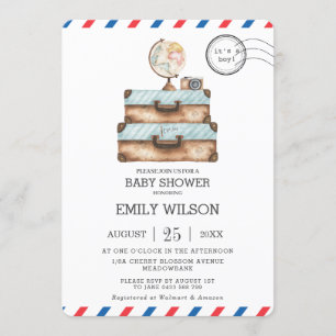 Vintage Travel Voyage Adventure Baby Shower Boy Einladung