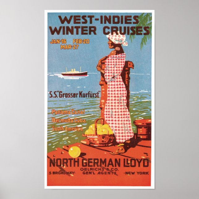 Vintage Travel West Indies Schifffahrtsgesellschaf Poster (Vorne)