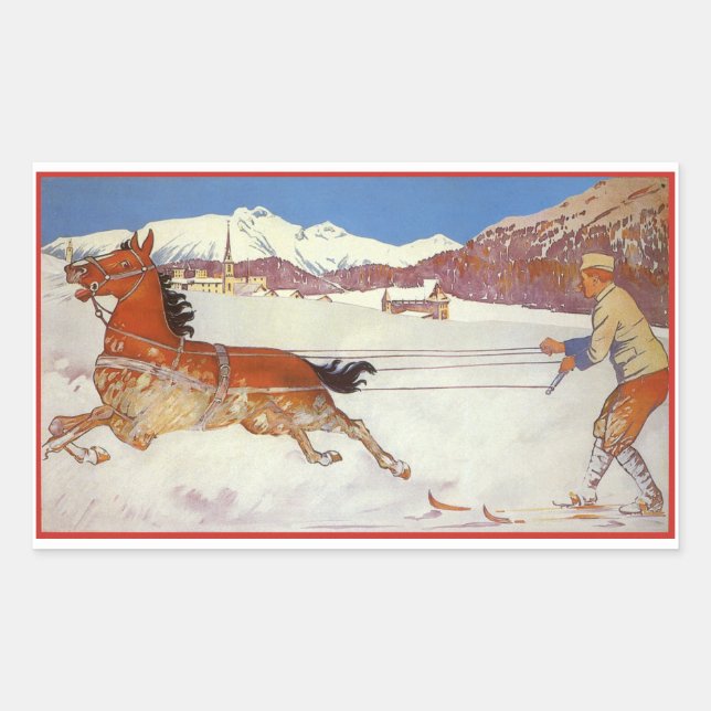 Vintage Travel, Winter in Engadin Schweiz Rechteckiger Aufkleber (Vorderseite)