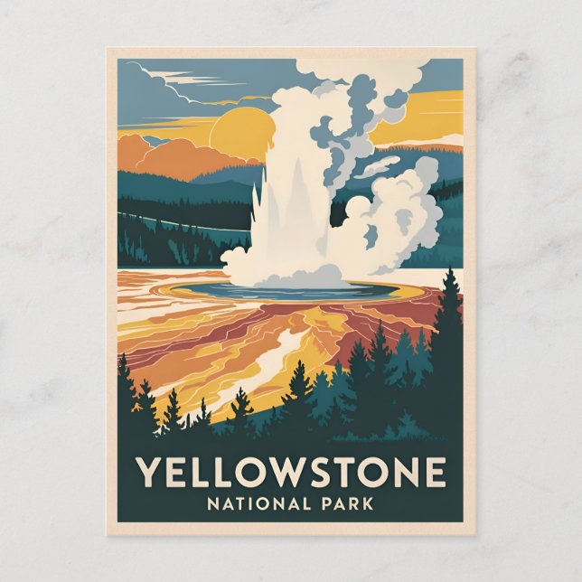 Vintage Travel Yellowstone Nationalpark Landschaft Postkarte (Vorderseite)