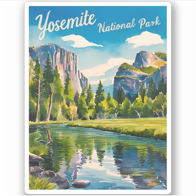 Vintage Travel Yosemite Nationalpark California Aufkleber (Vorderseite)