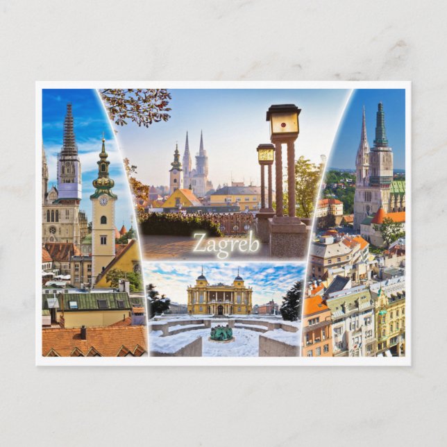 Vintage Travel Zagreb Kroatien Stadtrundgang Postkarte (Vorderseite)