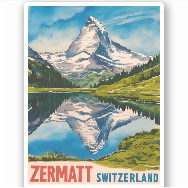 Vintage Travel Zermatt Schweiz Matterhorn Aufkleber (Vorderseite)