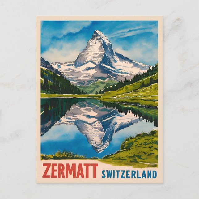 Vintage Travel Zermatt Schweiz Matterhorn Postkarte (Vorderseite)