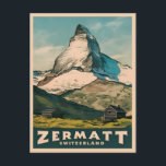 Vintage Travel Zermatt Switzerland Retro Landschaf Postkarte<br><div class="desc">Tauchen Sie ein in die zeitlose Schönheit des Matterhorns und Zermatts mit diesem faszinierenden Retro-Reise-inspiriert Design. Dieses Design überflutet mit Nostalgie und Vintagem Charme und erweckt den ikonischen Berg in einer Retro-Ästhetik,  die an klassische Reiseplakate aus früheren Zeiten erinnert.</div>