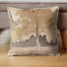 Vintage Tree Landscape Watercolor, Neutral Cottage Kissen
