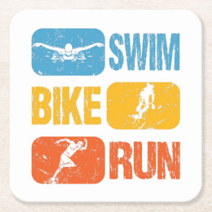 Vintage-Triathlon - Schwimmen Radfahren Laufen Rechteckiger Pappuntersetzer
